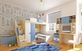 Детская комната Скай (Синий/Белый/корпус Клен) в Шахте - shahta.mebel54.com | фото