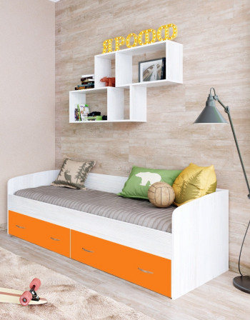 Кровать с выкатными ящиками Винтерберг/Оранжевый в Шахте - shahta.mebel54.com | фото