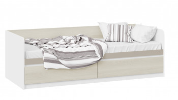 Кровать «Сканди» с 2 ящиками Дуб Гарден/Белый/Глиняный серый в Шахте - shahta.mebel54.com | фото