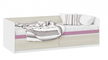 Кровать «Сканди» с 2 ящиками Дуб Гарден/Белый/Лиловый в Шахте - shahta.mebel54.com | фото