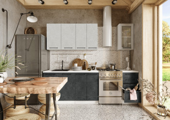 Кухонный гарнитур Нувель 1800мм белый/бетон белый/бетон черный в Шахте - shahta.mebel54.com | фото