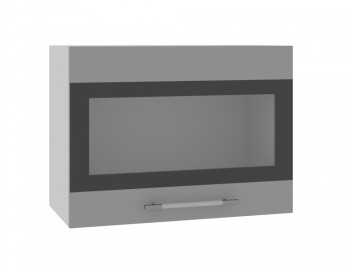 Норд ШВГС 600 Шкаф верхний горизонтальный со стеклом (Софт черный/корпус Белый) в Шахте - shahta.mebel54.com | фото