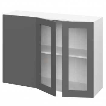 Норд ШВУПС 1000 Шкаф верхний угловой со стеклом (Софт черный/корпус Белый) в Шахте - shahta.mebel54.com | фото