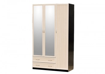 Шкаф для платья и белья 3-х дверный с профилем МДФ с 2 малыми зеркалами Венге/Дуб выбеленный в Шахте - shahta.mebel54.com | фото