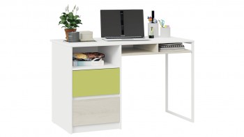 Стол письменный с ящиками «Сканди» Дуб Гарден/Белый/Зеленый в Шахте - shahta.mebel54.com | фото